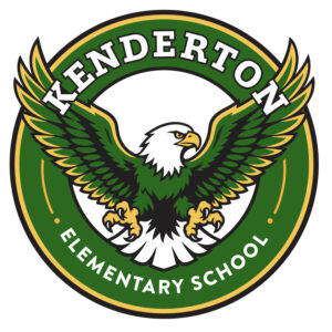 Kenderton Elementary School logo featuring a green and gold eagle with wings spread inside a circular green and gold emblem.